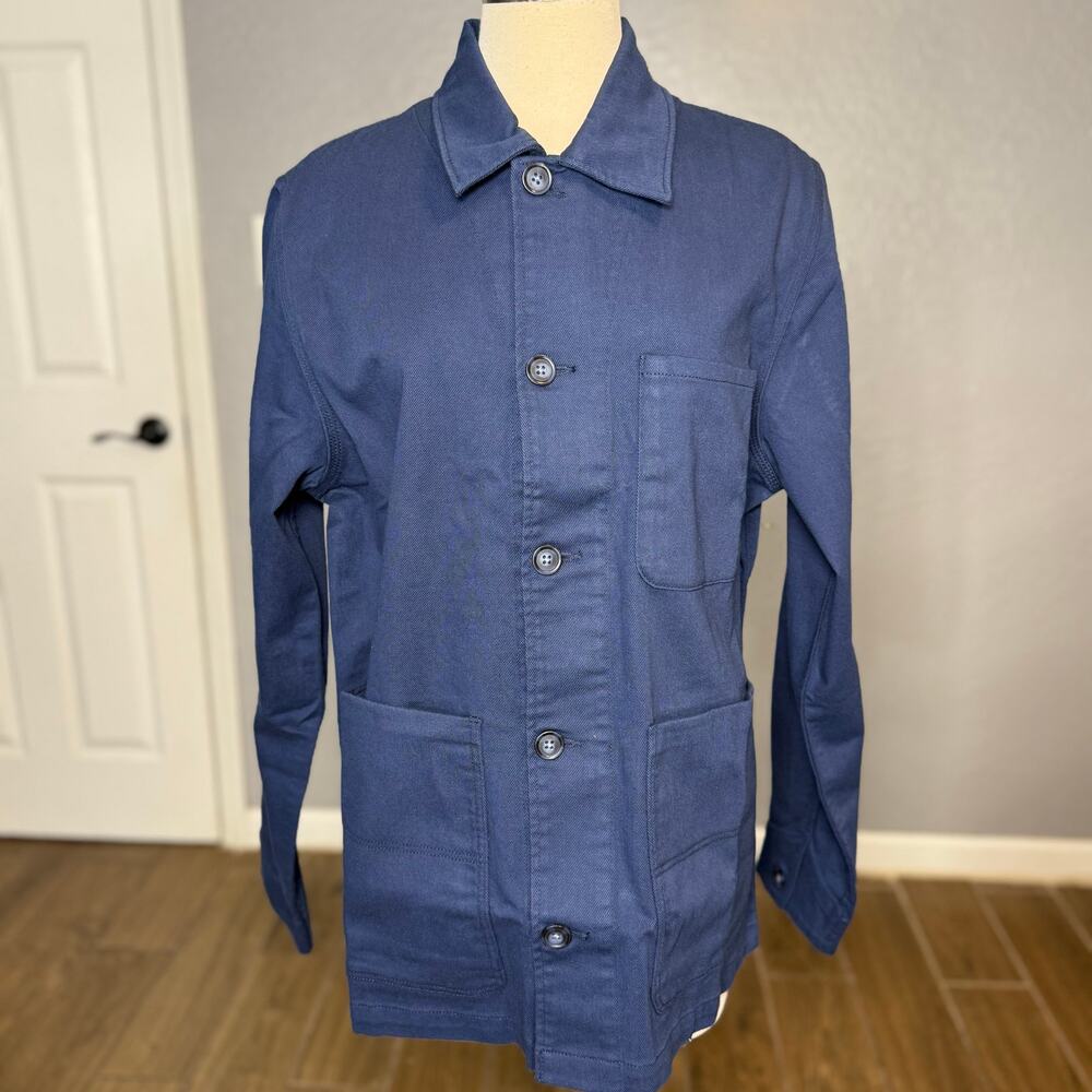 Quince Mens Organic Comfort Stretch Chore Jacket, Navy Blue, L